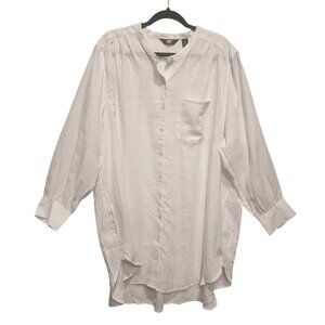 Lands' End Women White 100% Linen Long Button Down Tunic Top Size 2X 20W-22W